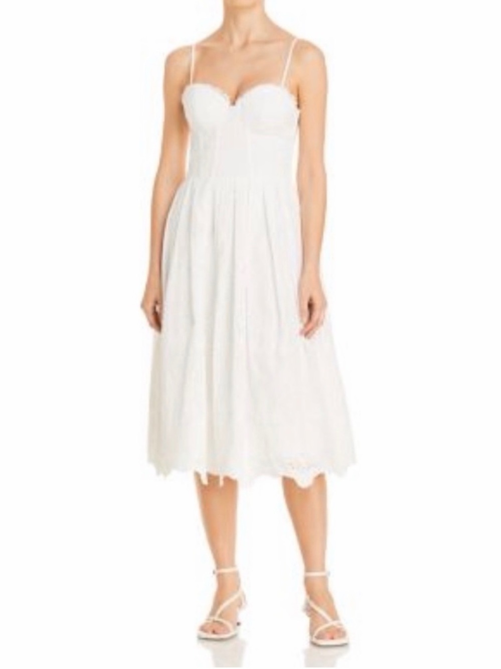 LINI White Spaghetti-Strap Sweetheart Midi Dress 100% cotton